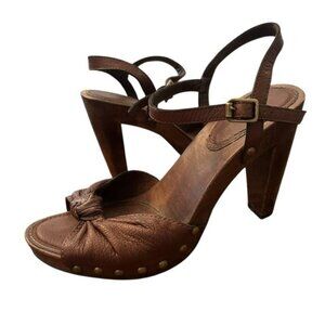 Banana Republic Brown Leather Wooden Platform Heels Sandals Women’s Size 8